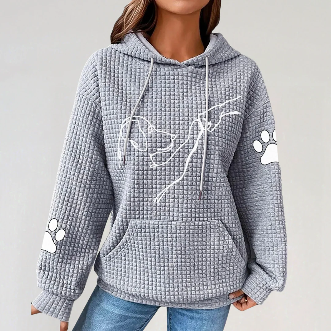 Printed Hoodie with Dog Paw Motif for Women