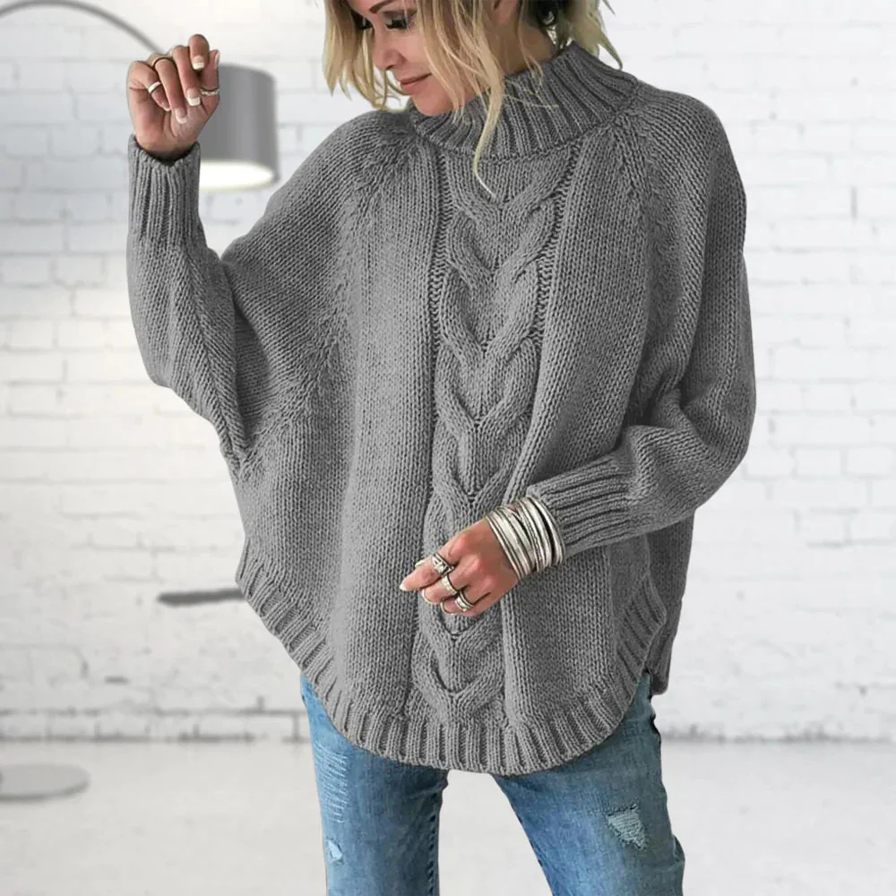 Cable Knit Funnel Collar Jumper for Women