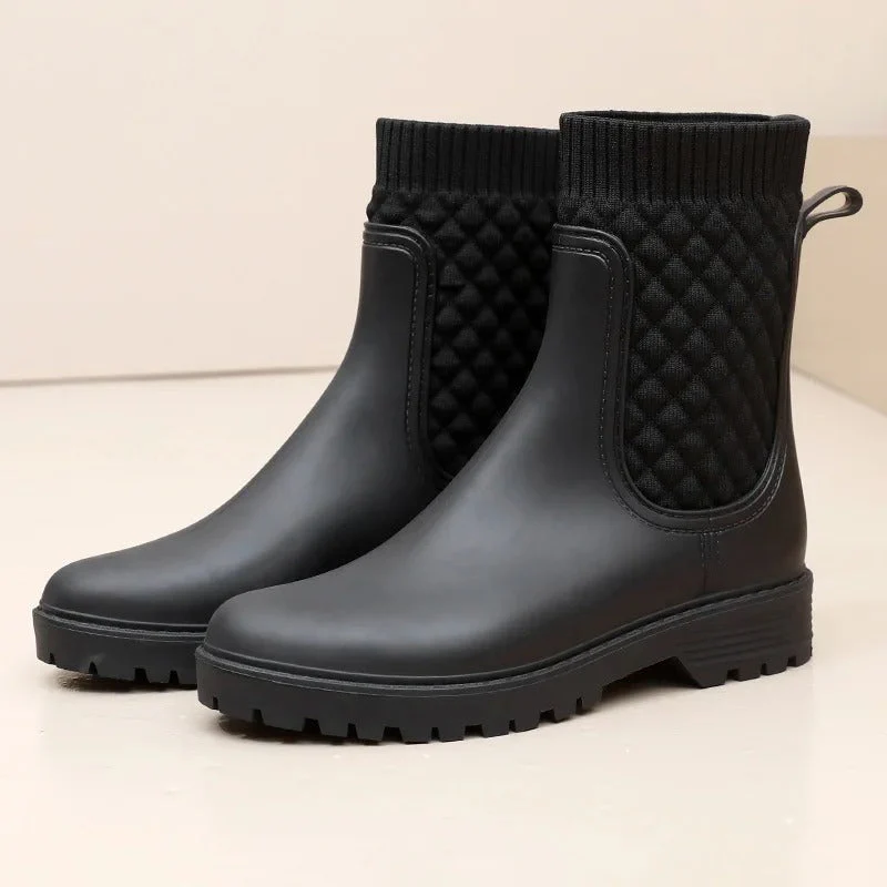 Women's Ankle Rain Boots with Quilted Knit Cuff