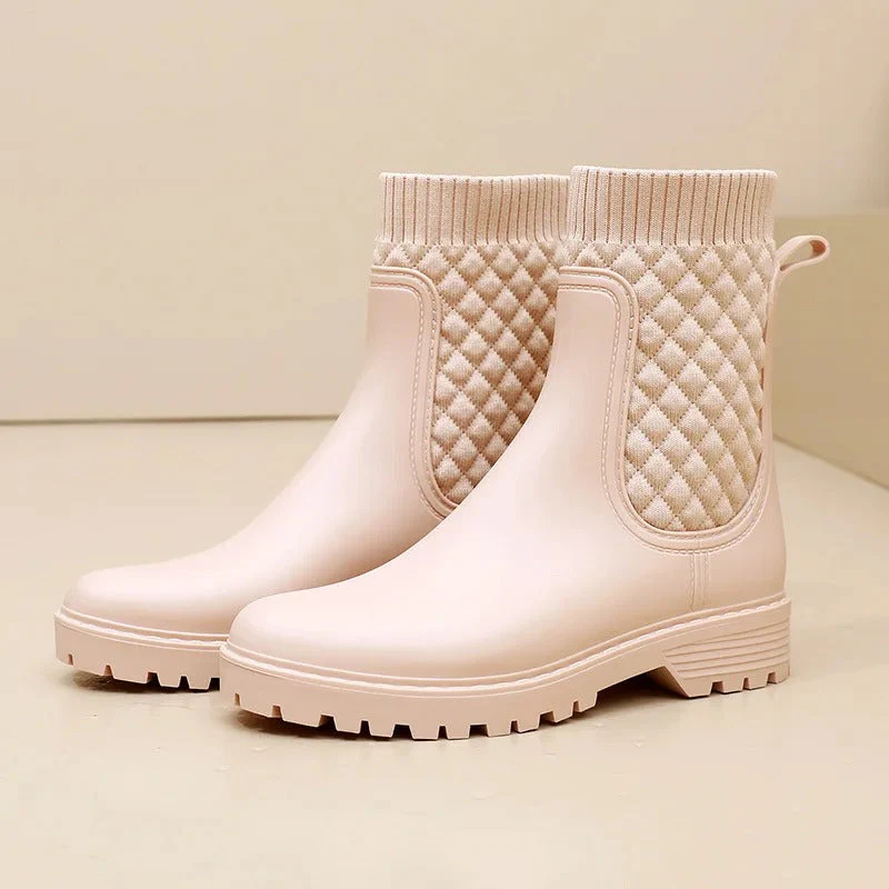 Women's Ankle Rain Boots with Quilted Knit Cuff
