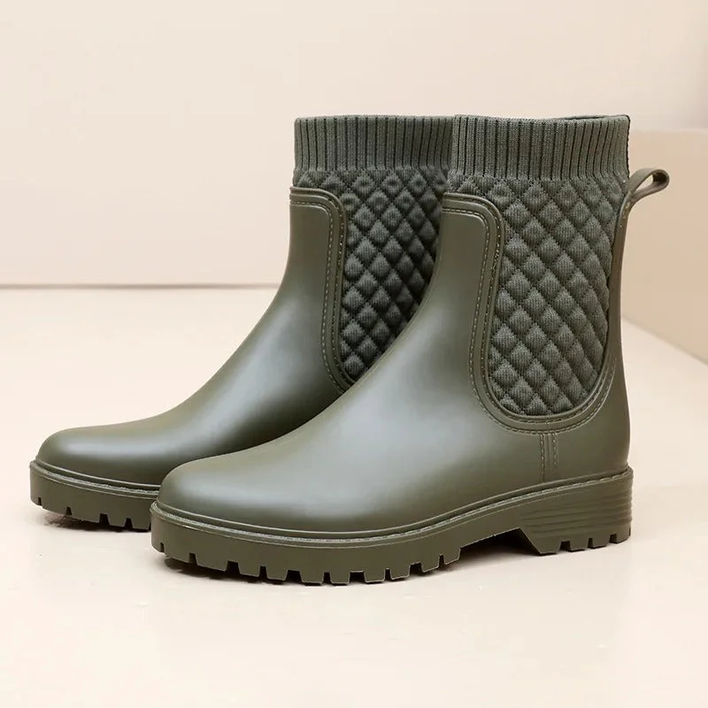 Women's Ankle Rain Boots with Quilted Knit Cuff