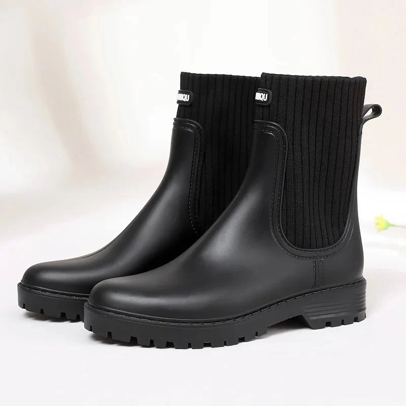 Women's Ankle Rain Boots with Quilted Knit Cuff