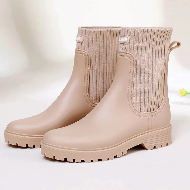 Women's Ankle Rain Boots with Quilted Knit Cuff