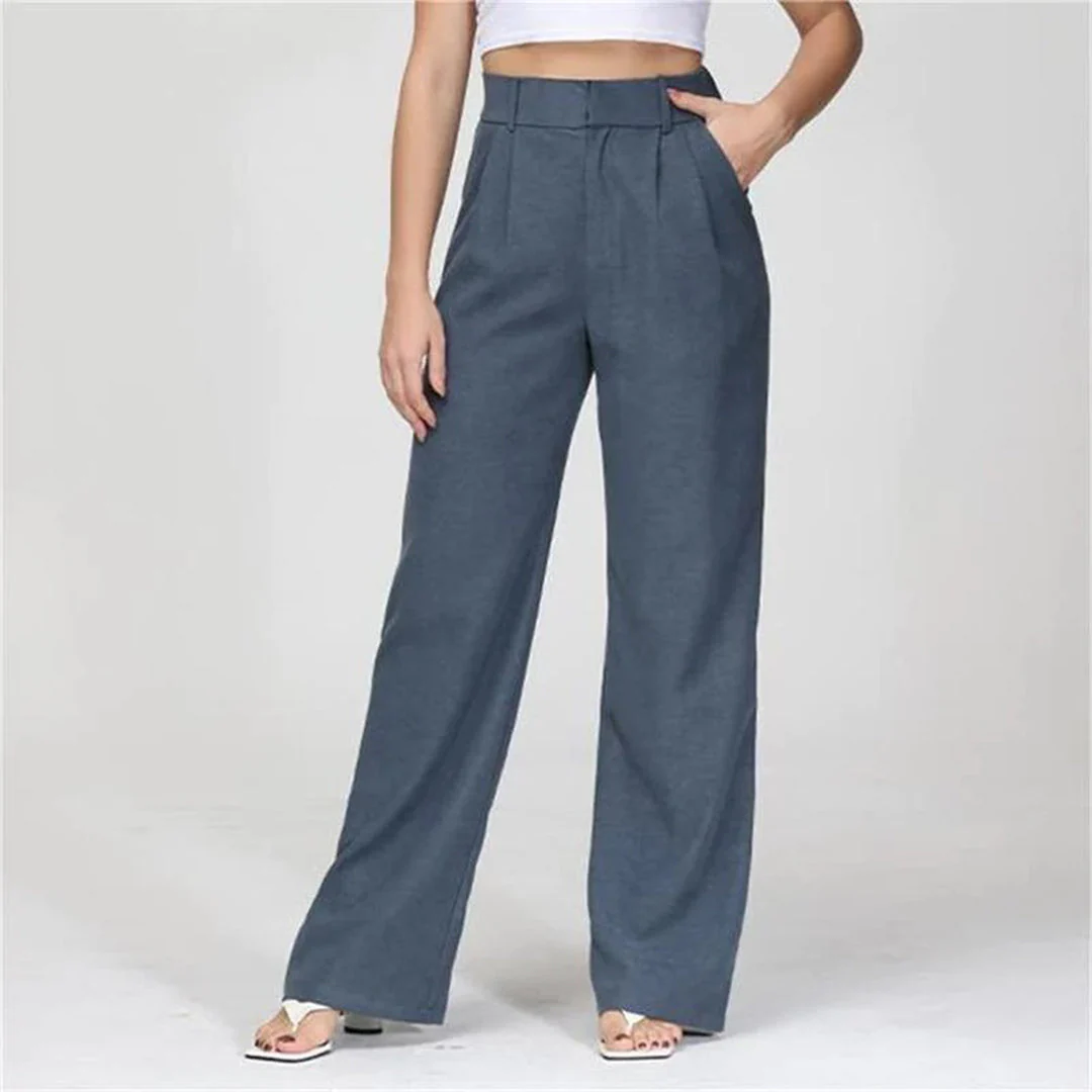 Pleated High-Waist Wide Leg Work Trousers for Women