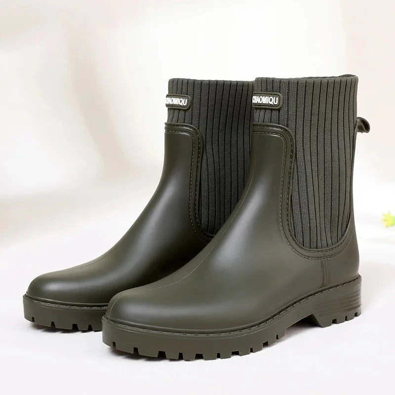 Women's Ankle Rain Boots with Quilted Knit Cuff