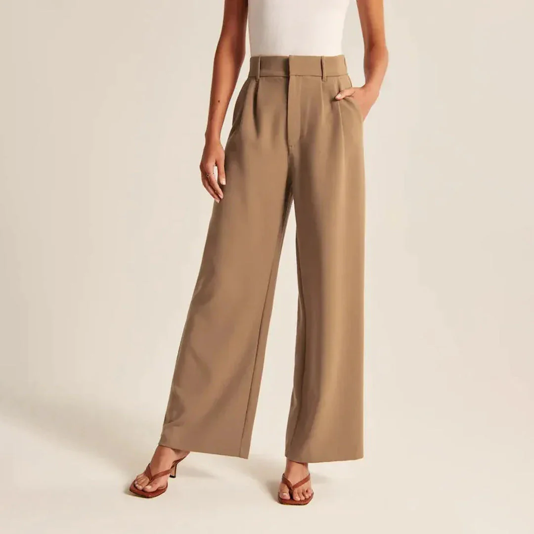 Pleated High-Waist Wide Leg Work Trousers for Women