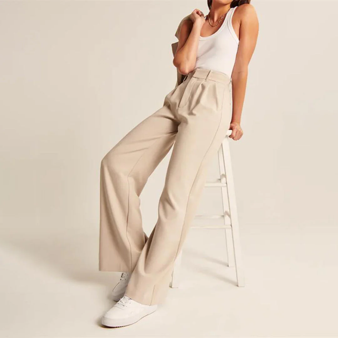 Pleated High-Waist Wide Leg Work Trousers for Women