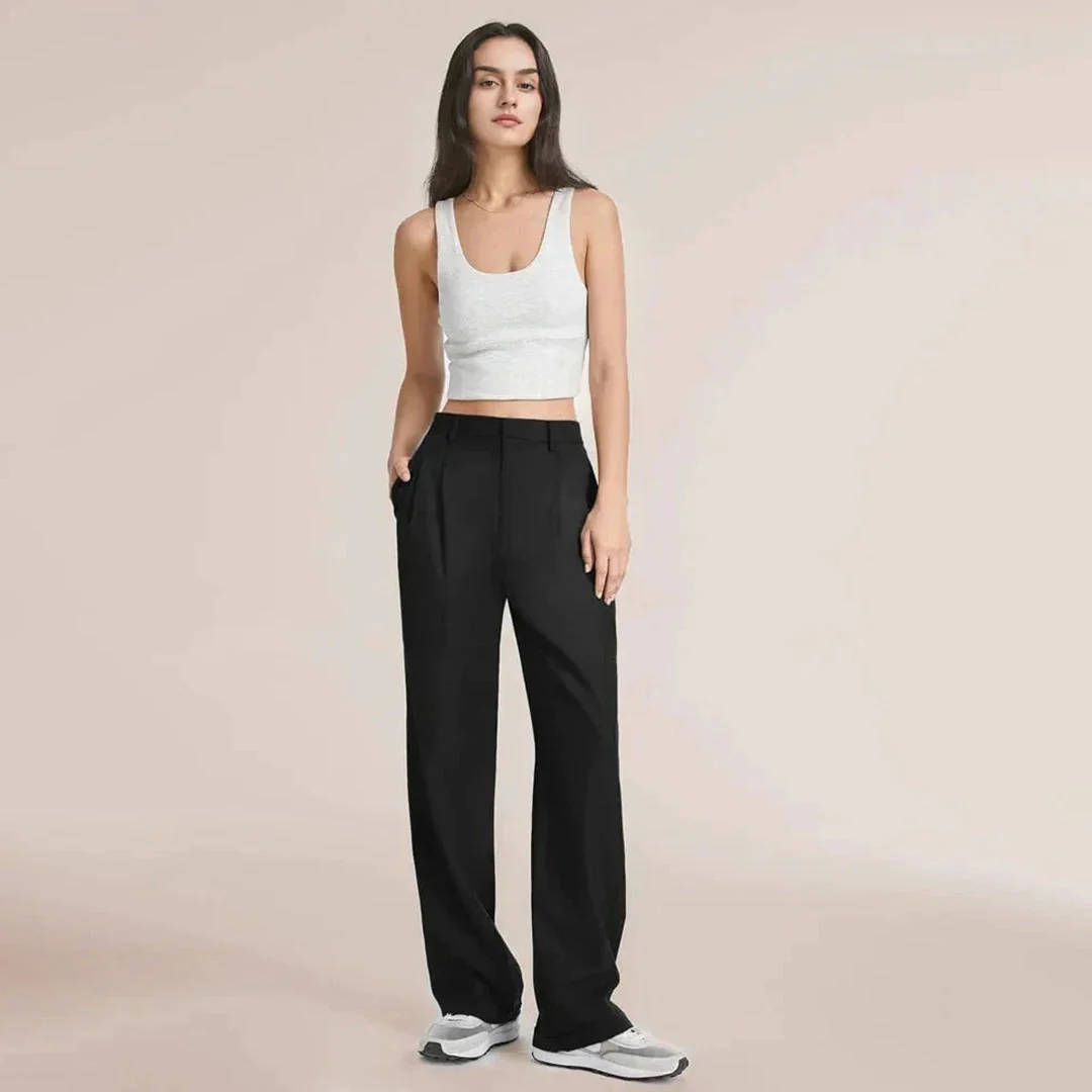Pleated High-Waist Wide Leg Work Trousers for Women