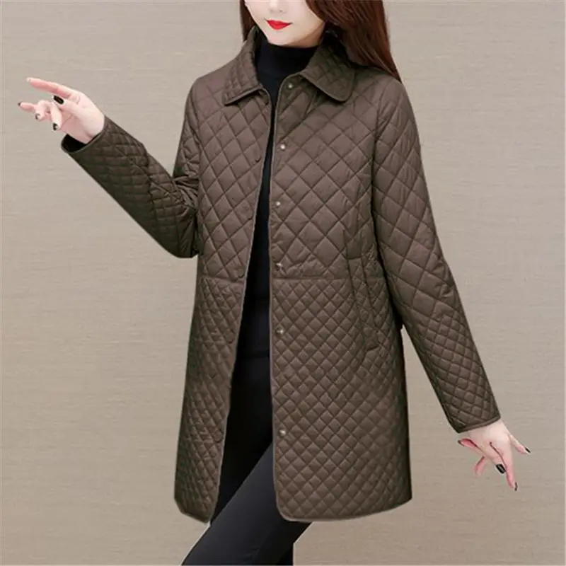 Women's Quilted Jacket with Fold-Down Collar and Button Front