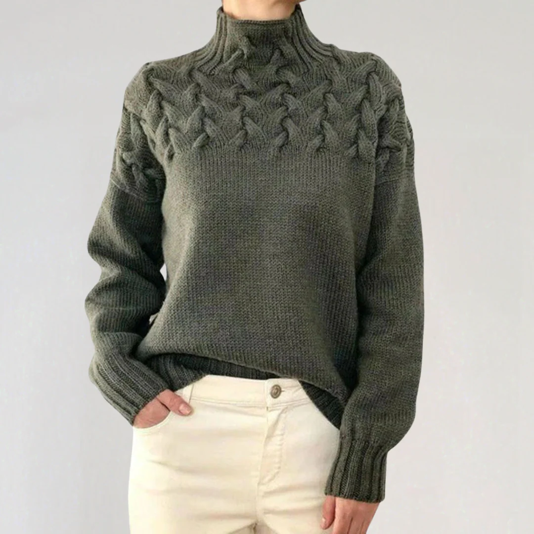 Chunky Cable Knit Turtleneck Sweater for Women