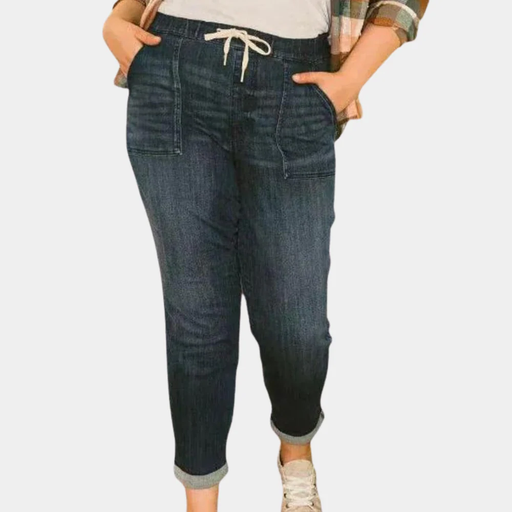Straight-Leg High-Waisted Drawstring Jeans for Women