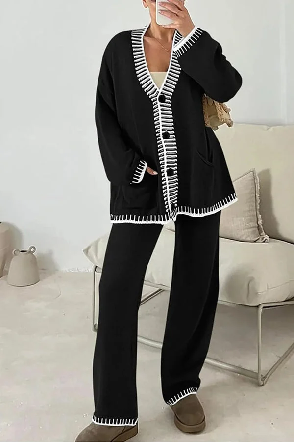Co-ord Loungewear Set with Button Cardigan Top for Women