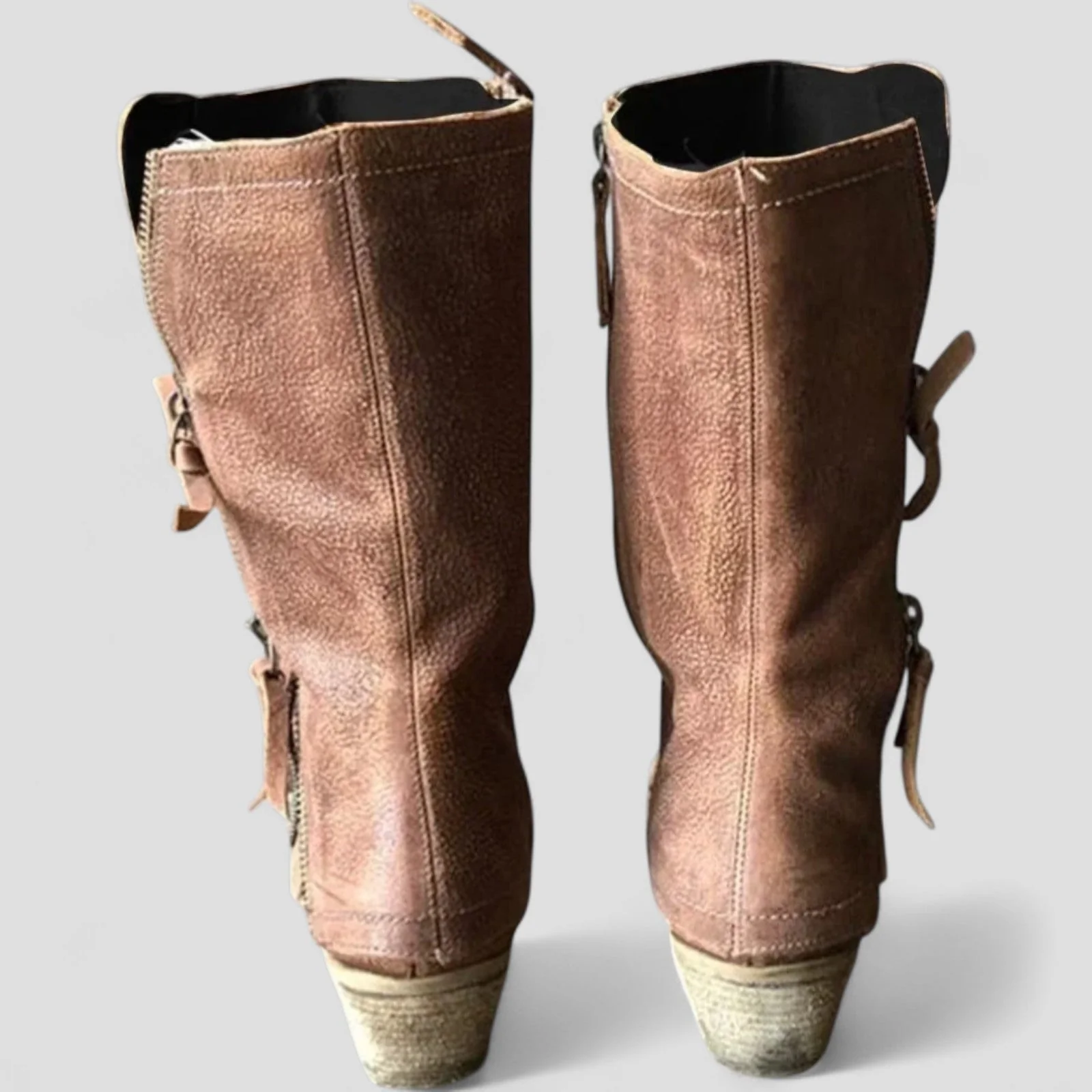 Women’s Mid-Calf Winter Cowgirl Boots with Zipper and Heel