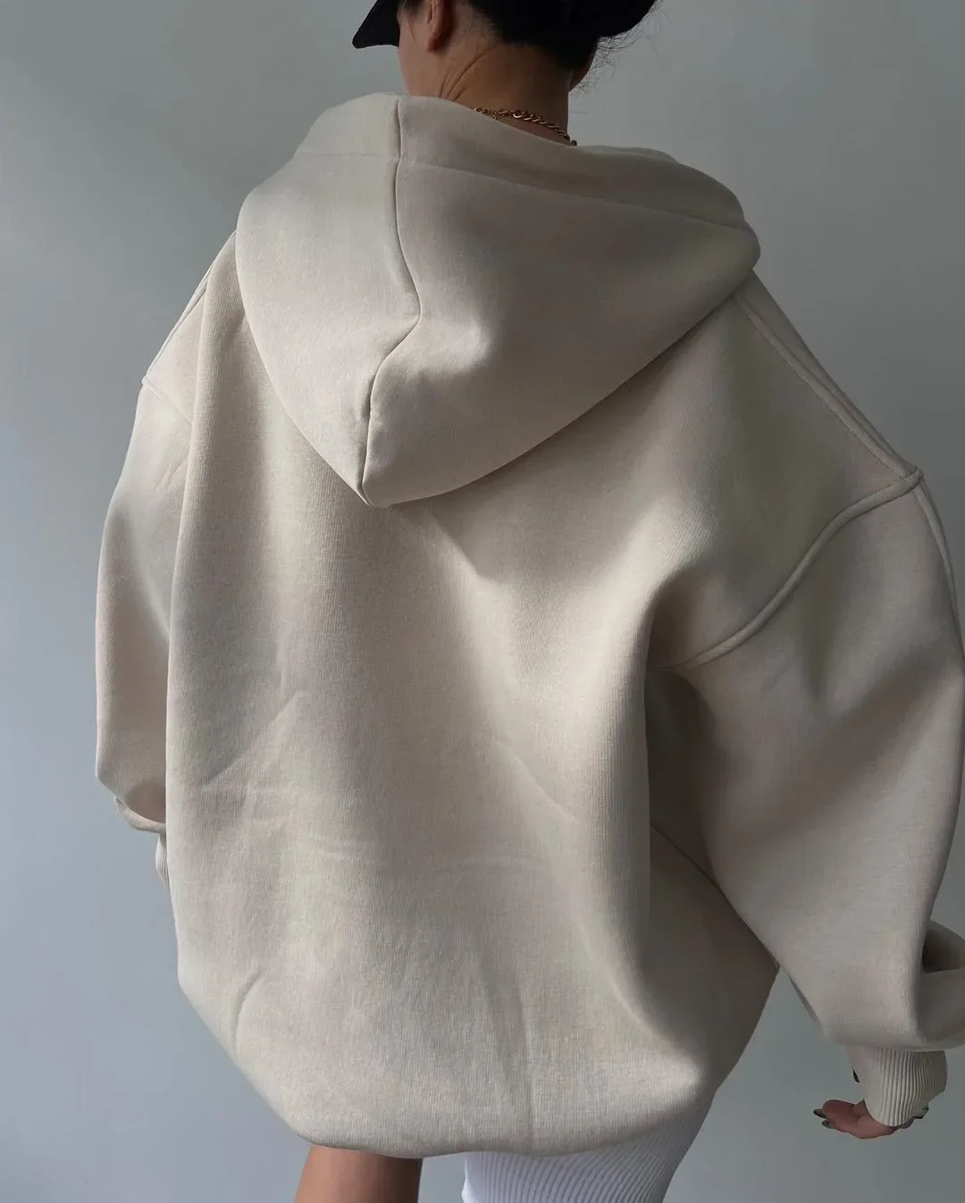 Women’s Oversized Pullover Hoodie with Open V-Neck Collar