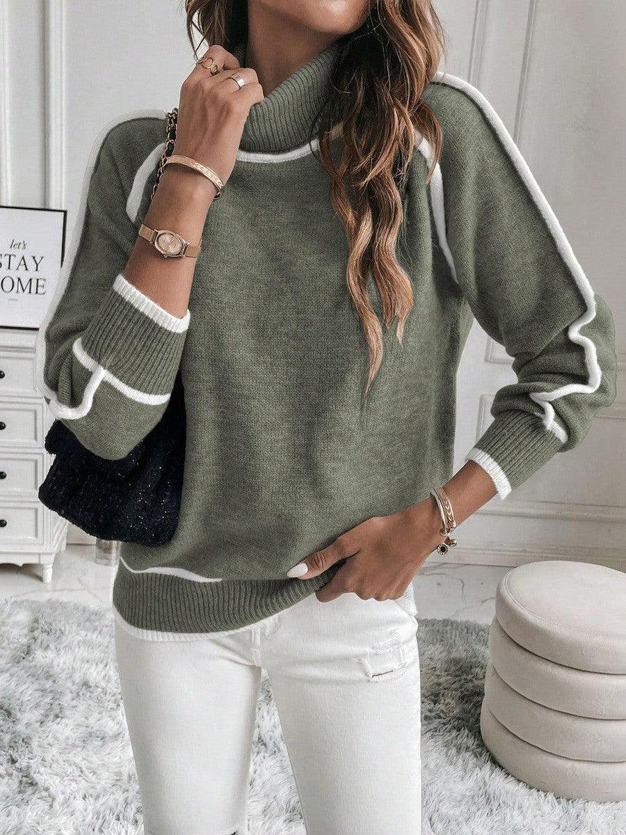 Contrast Trim Turtleneck Sweater for Women