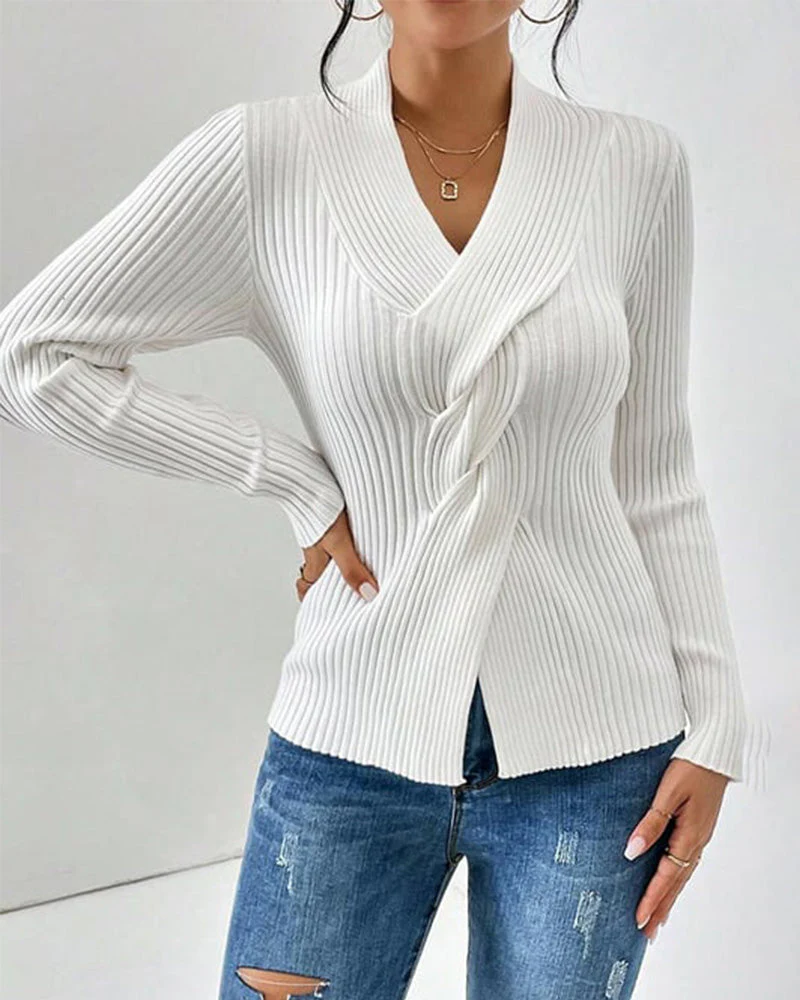 Twist Front Ribbed Sweater for Women