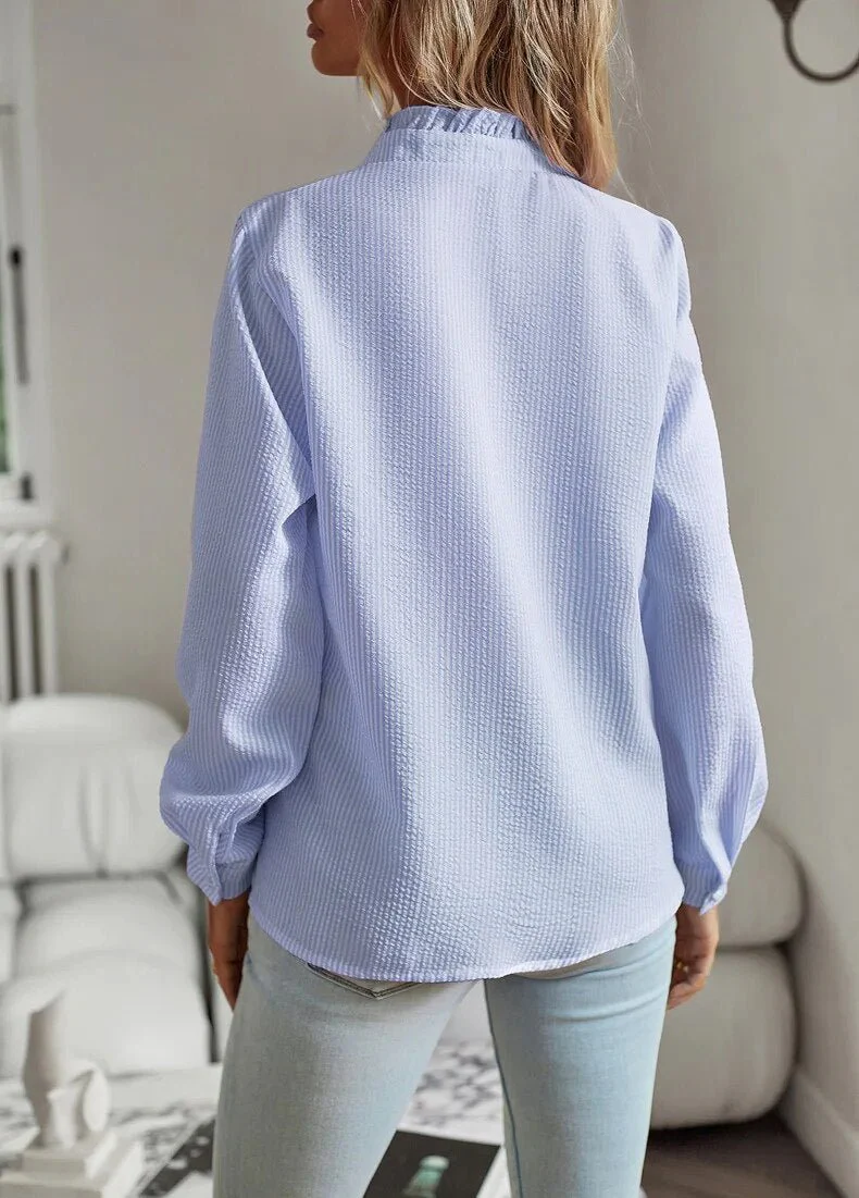 Ruffle Trim Polo Blouse for Women