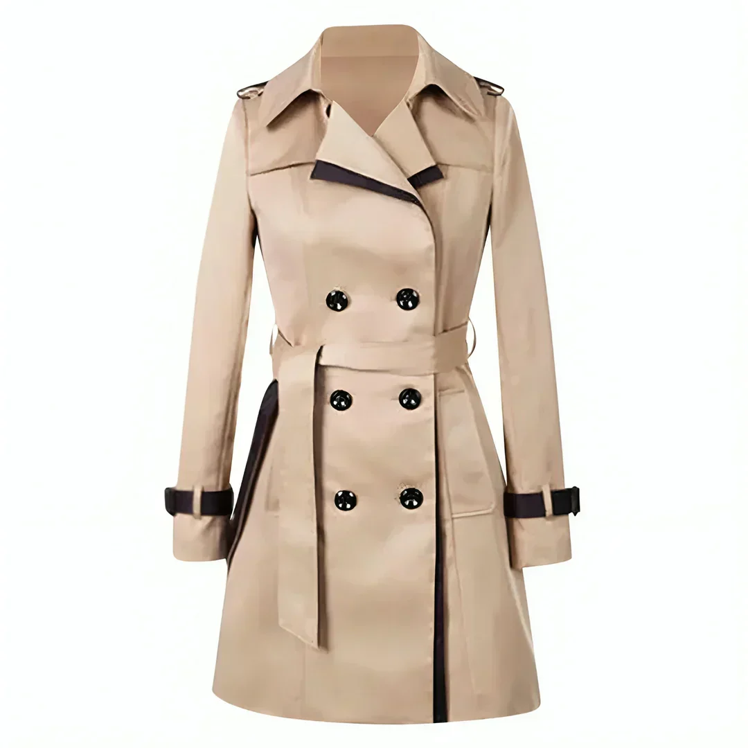 Women’s Button-Front Trench Coat with Belt and Cuff Straps