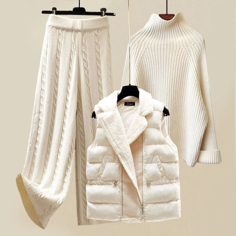3-Piece Loungewear Set with Vest Sweater and Pants for Women