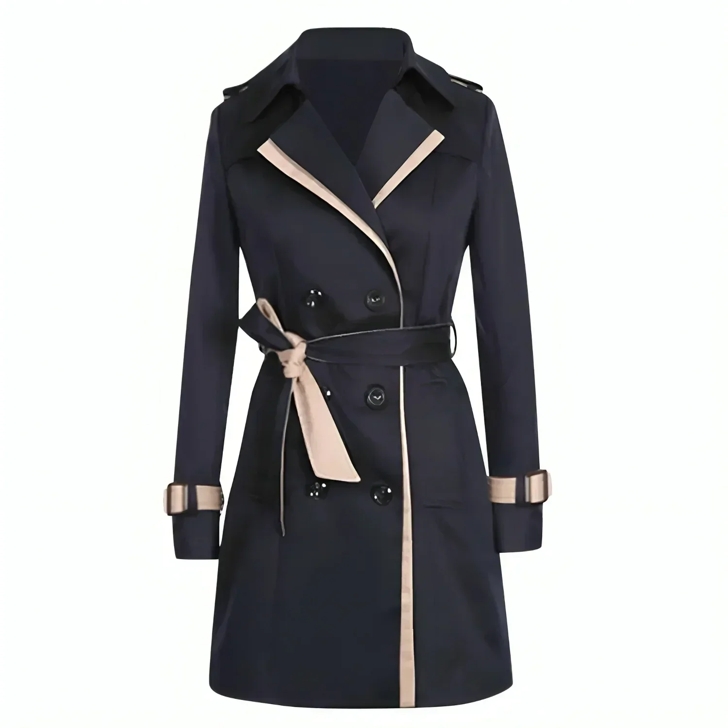 Women’s Button-Front Trench Coat with Belt and Cuff Straps