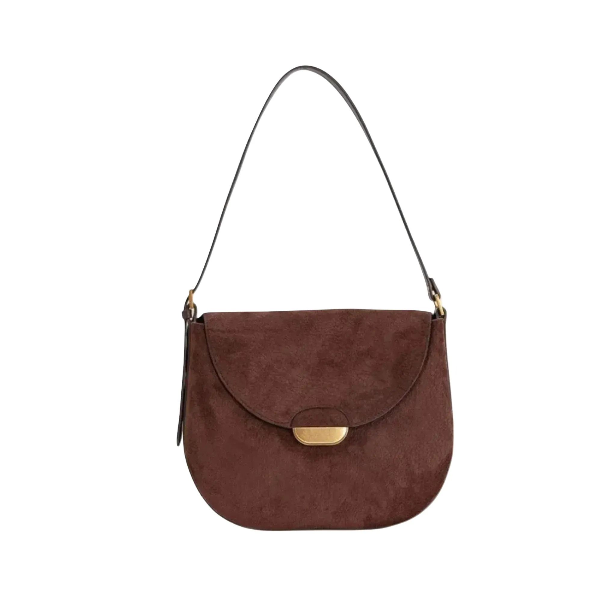 Suede Effect Hobo Bag | Gold Clasp Flap