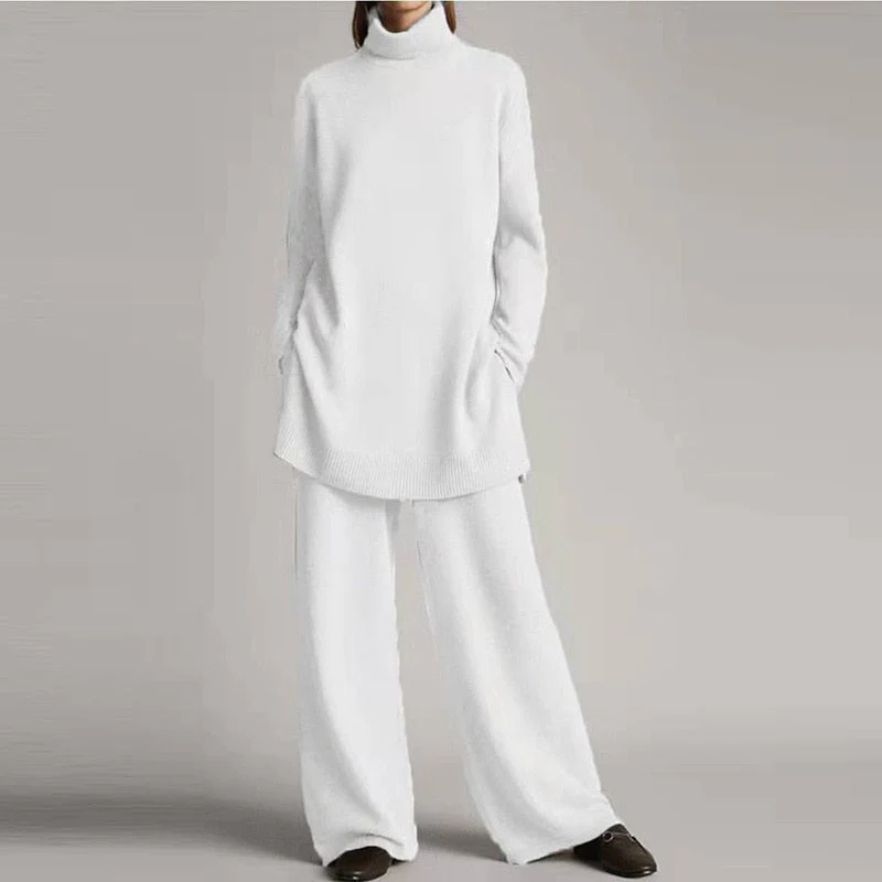 Turtleneck Loungewear Set with Wide-Leg Pants for Women
