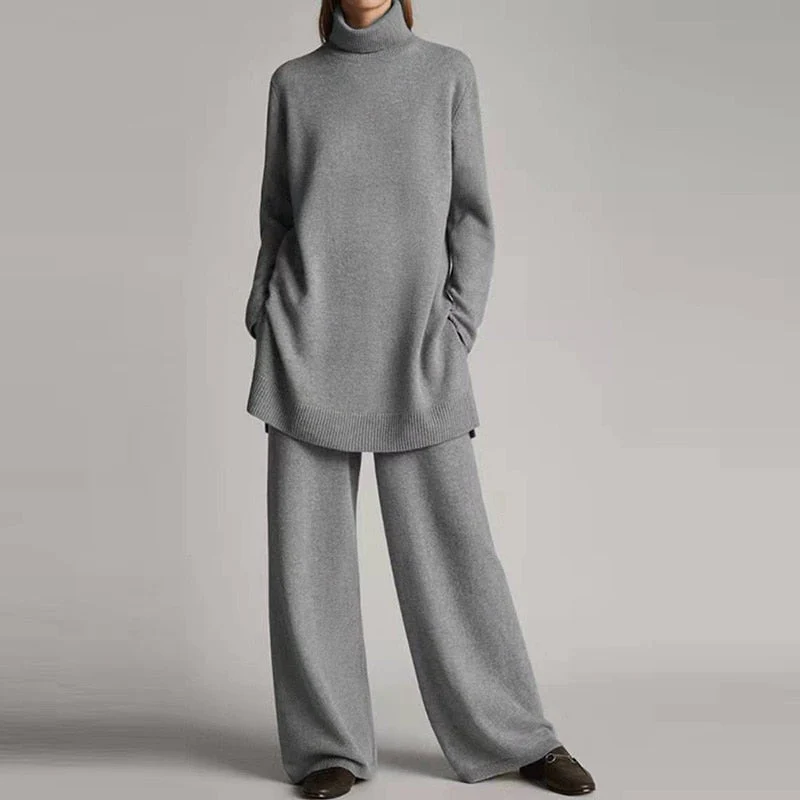 Turtleneck Loungewear Set with Wide-Leg Pants for Women