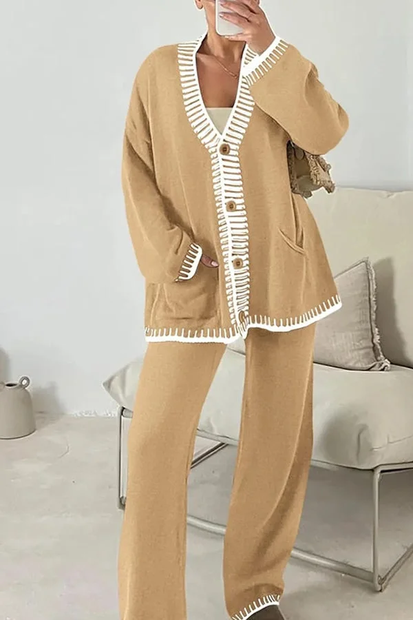 Co-ord Loungewear Set with Button Cardigan Top for Women