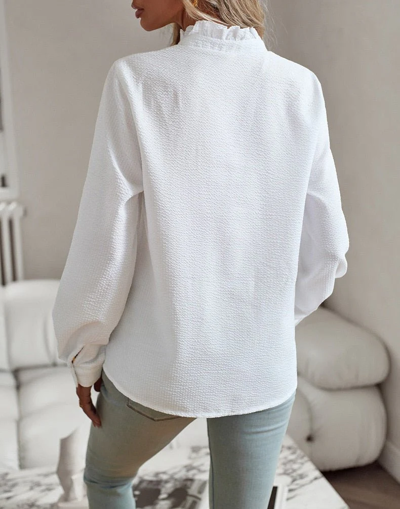 Ruffle Trim Polo Blouse for Women
