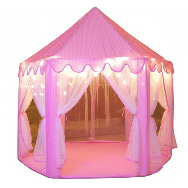 Kids Castle Play Tent with Mesh Curtains and Star String Lights