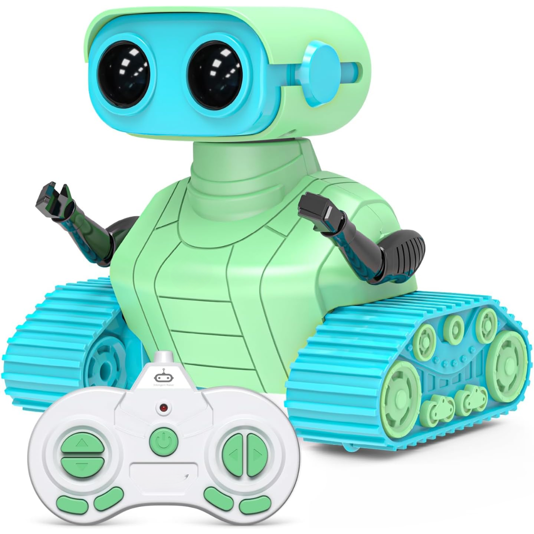 LED RC Robot Toy with Walkie Talkie, Music, and Programmable Actions