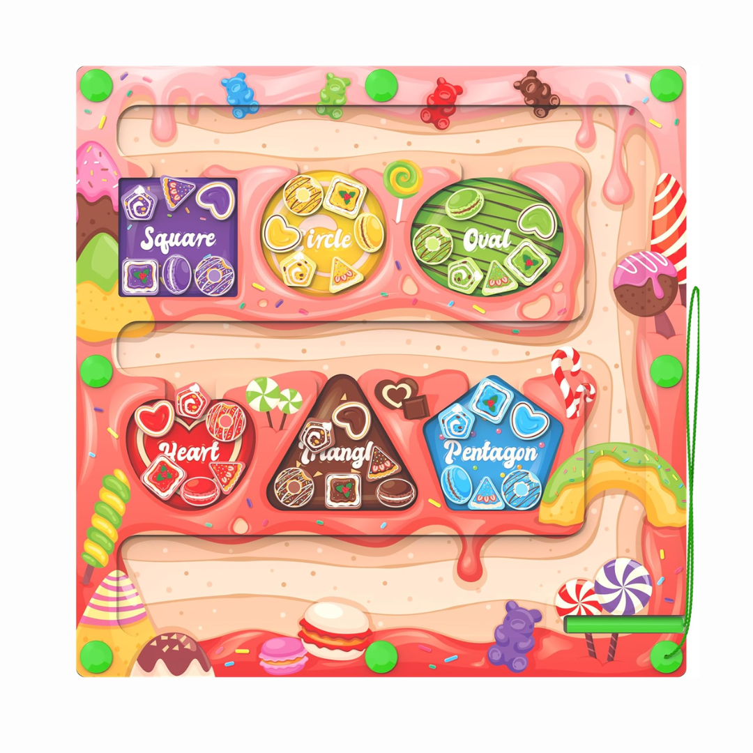 Magnetic Color Shape and Number Maze Toy for Kids with Wooden Board