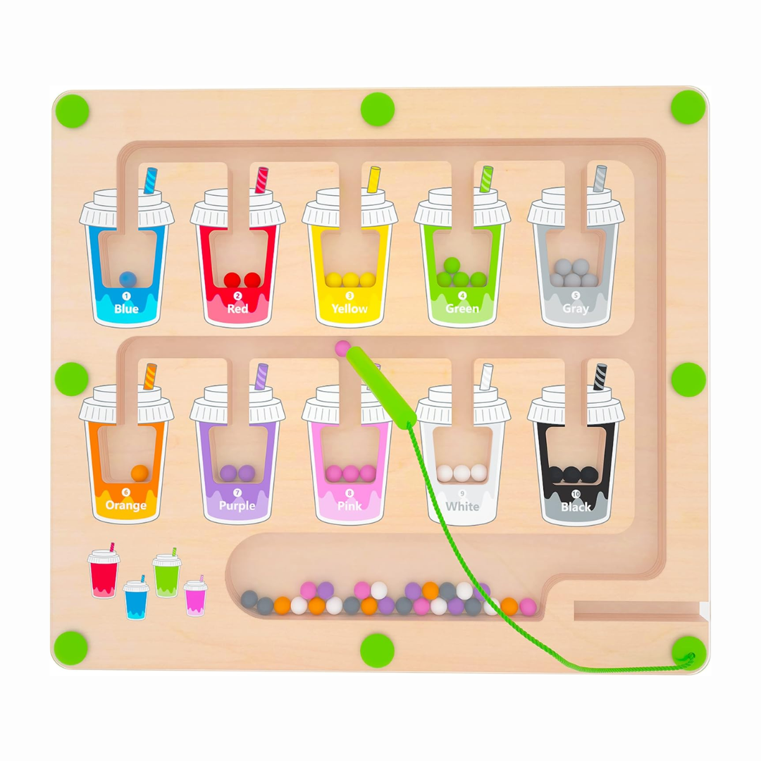 Magnetic Color Shape and Number Maze Toy for Kids with Wooden Board