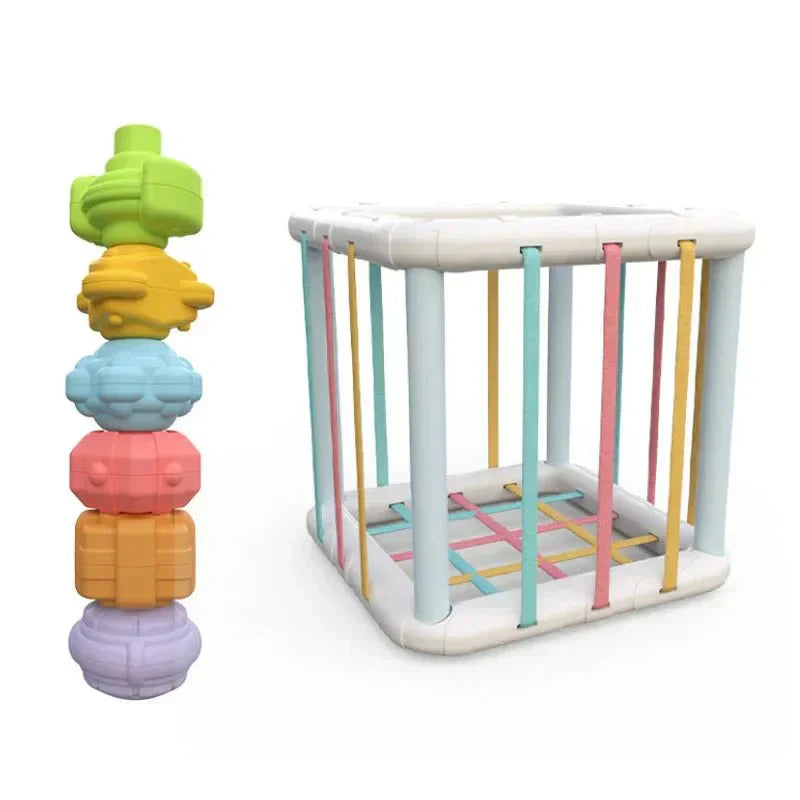 Montessori Baby Shape Sorter with Sensory Bin and Textured Blocks
