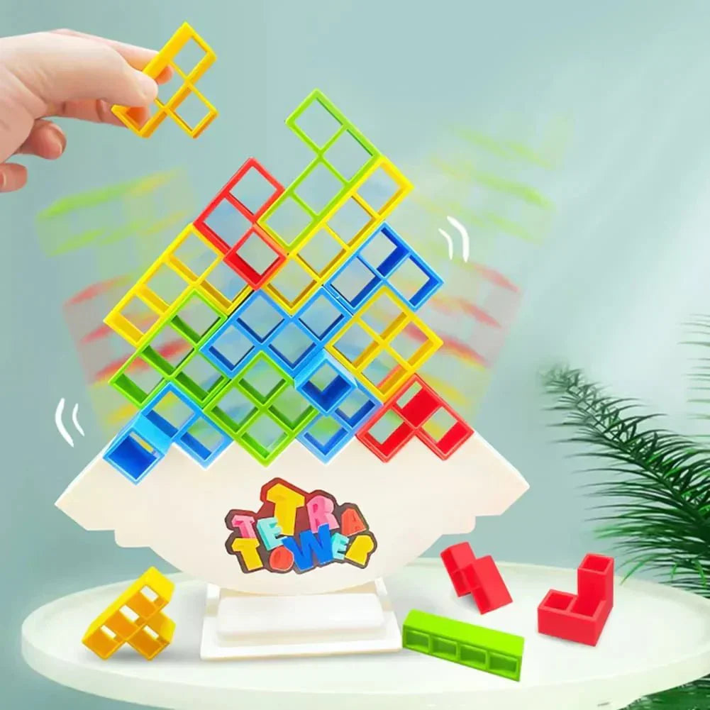 Montessori Balance Game with Tetromino Shapes and Rotating Base