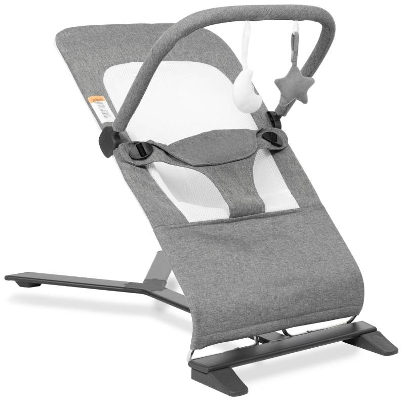 Portable Baby Bouncer with 3 Recline Positions, Mesh Inset, and Toys