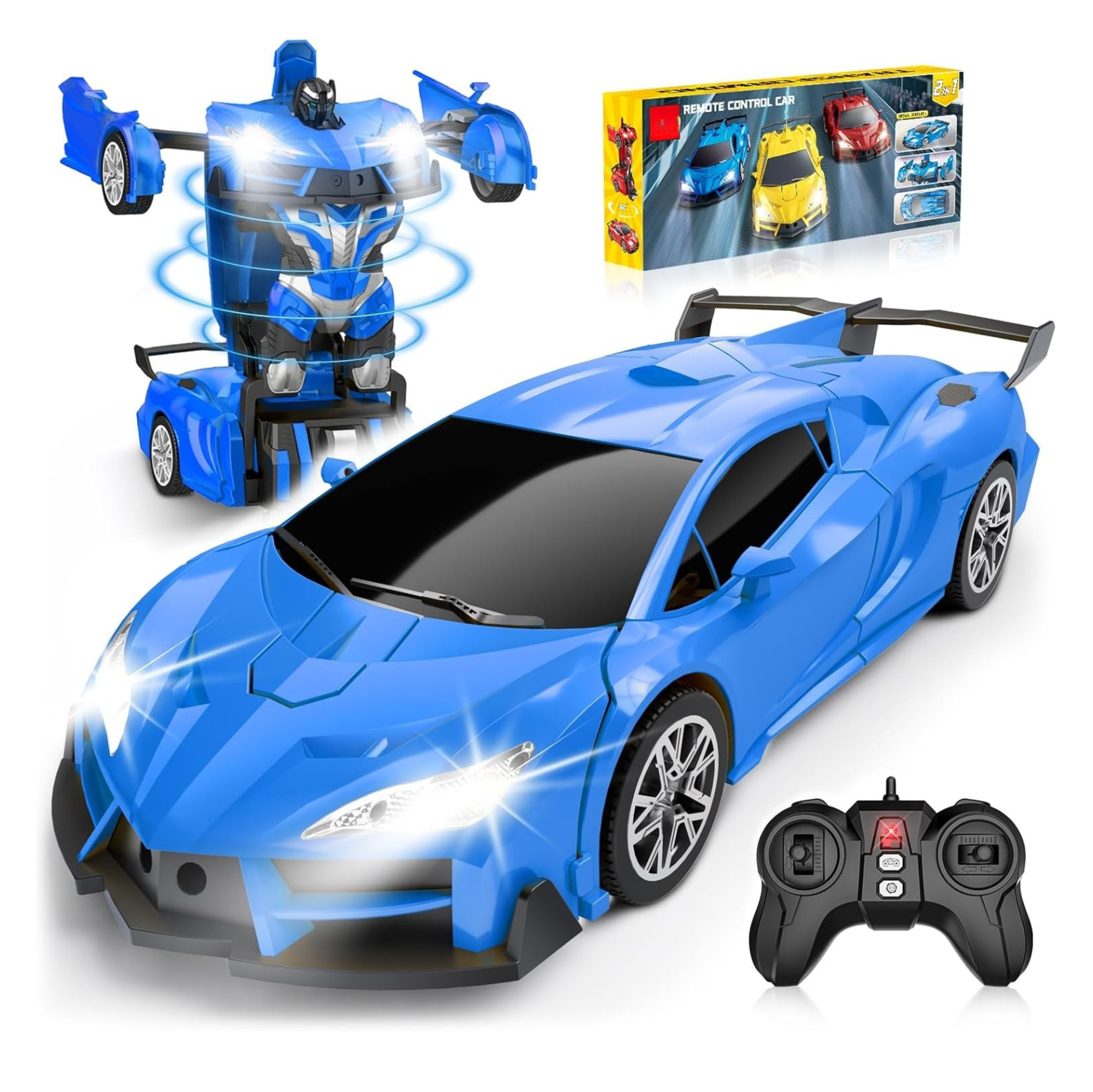 Transform Remote Control Car with 360° Spins, Lights and Robot Mode