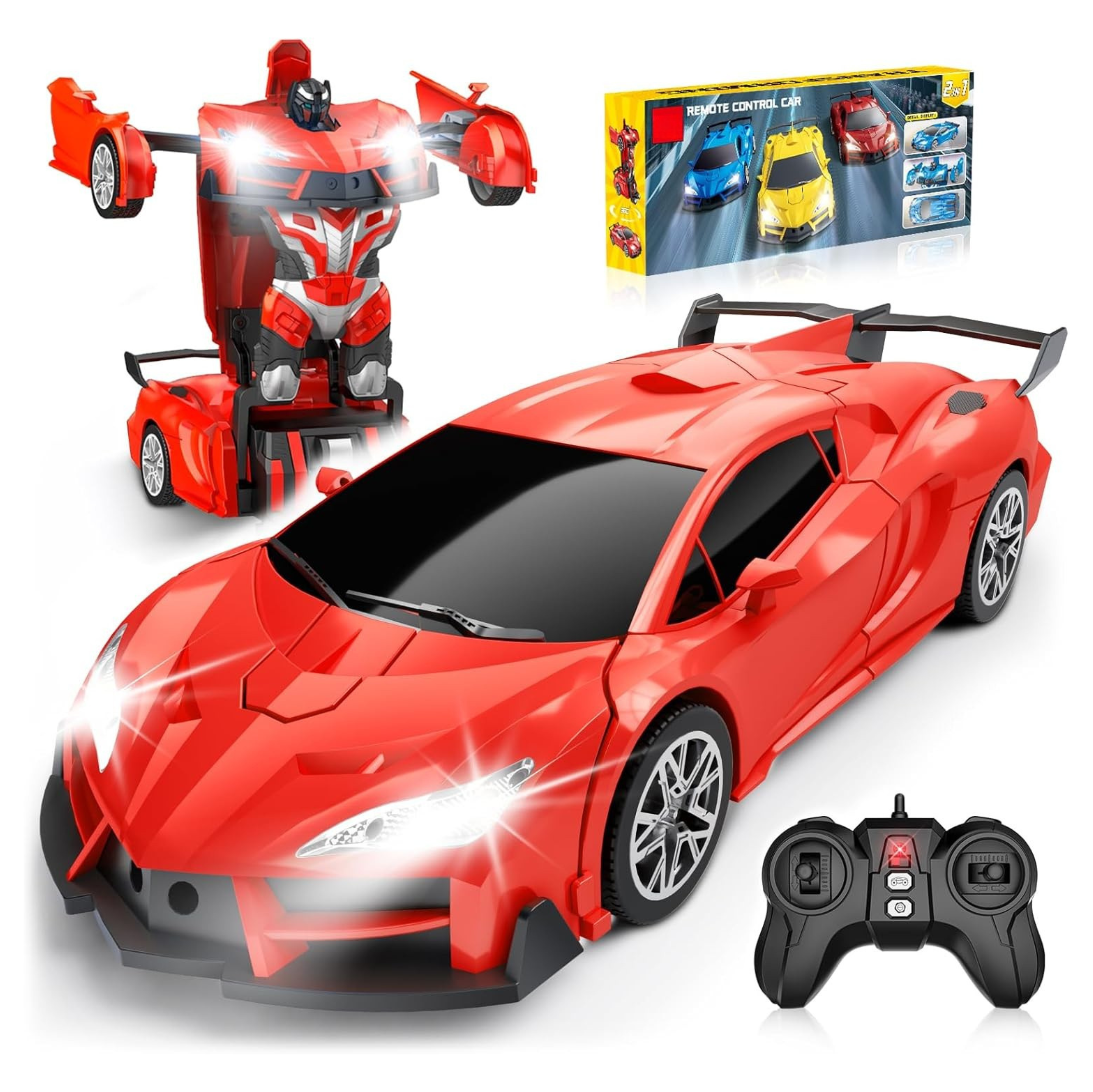 Transform Remote Control Car with 360° Spins, Lights and Robot Mode