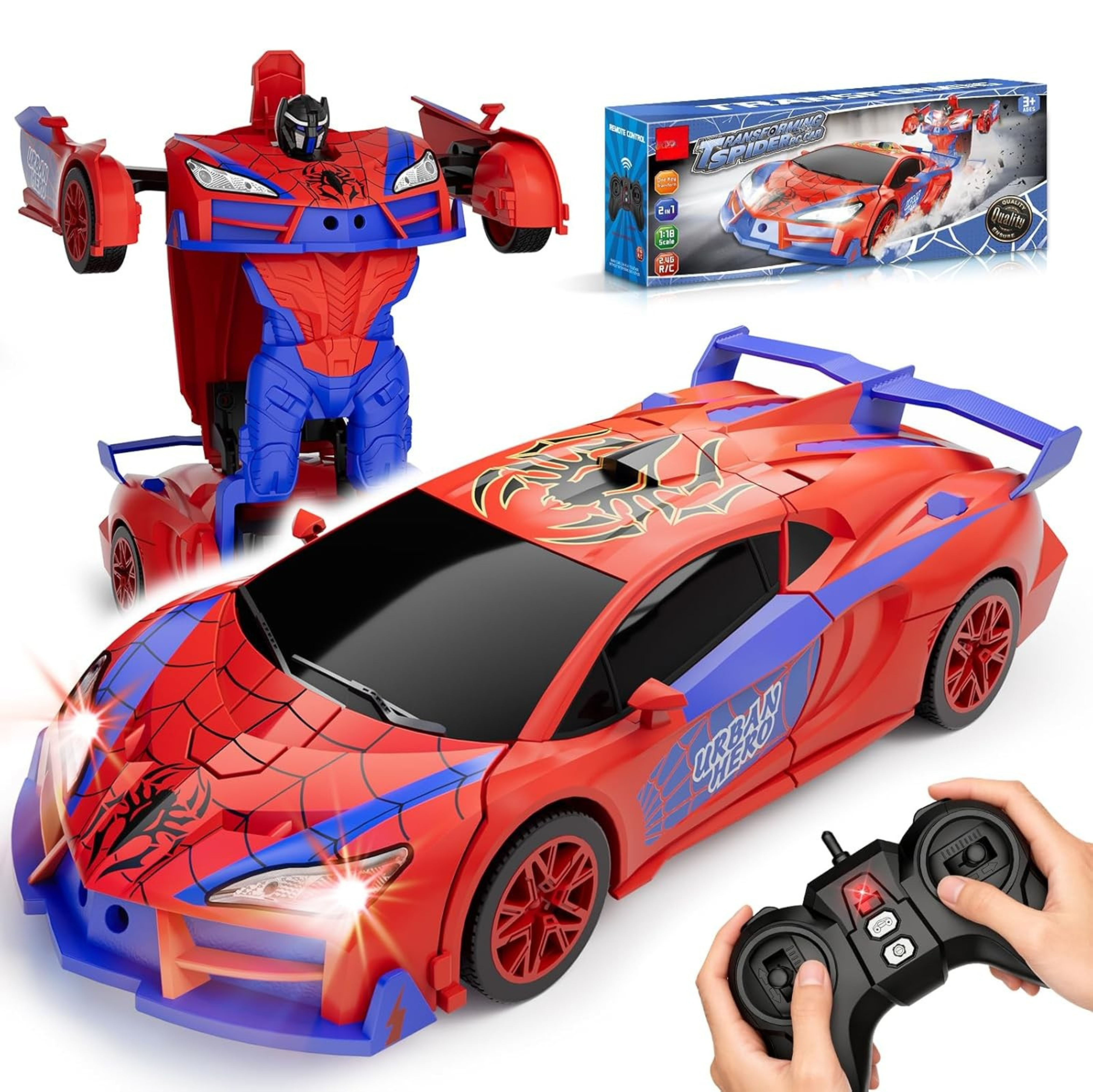 Transform Remote Control Car with 360° Spins, Lights and Robot Mode