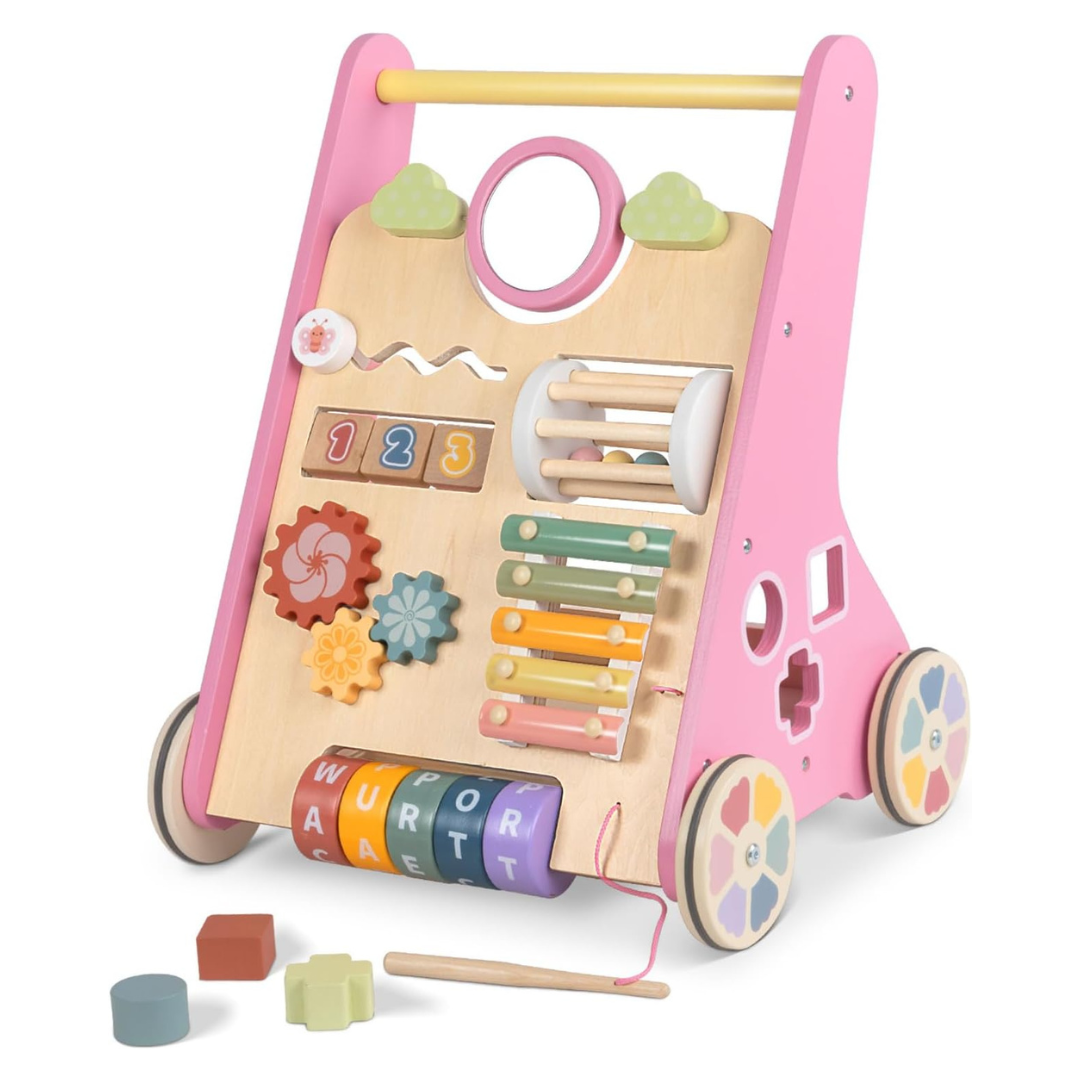 Wooden Baby Walker for 1 Year Old Montessori Push Toy and Activity